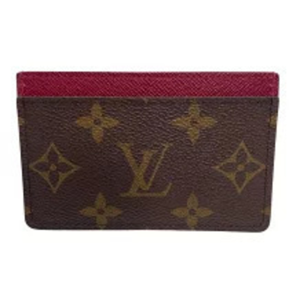 Louis Vuitton Wallet Porte Cartes Brown Fuschia Pink Monogram Grain Leather